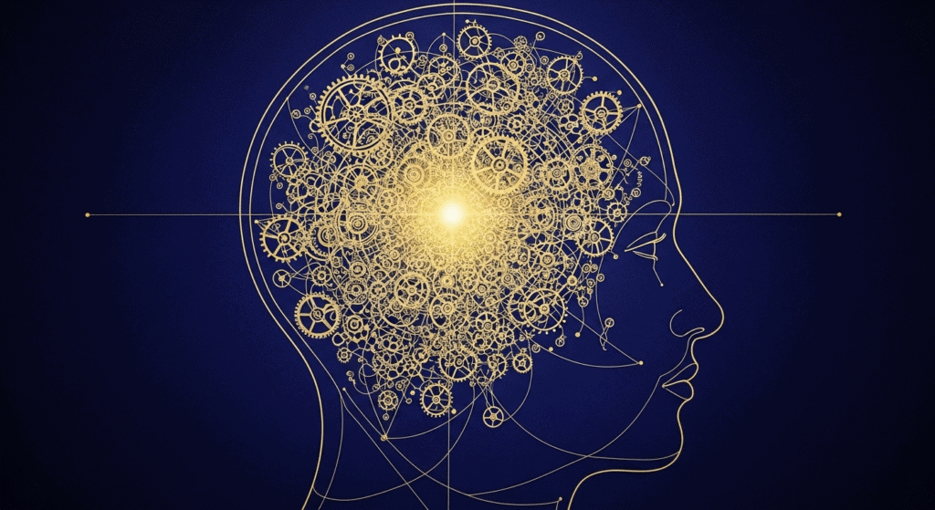 A conceptual image answering **what is meditation** by showing a brain constellation.