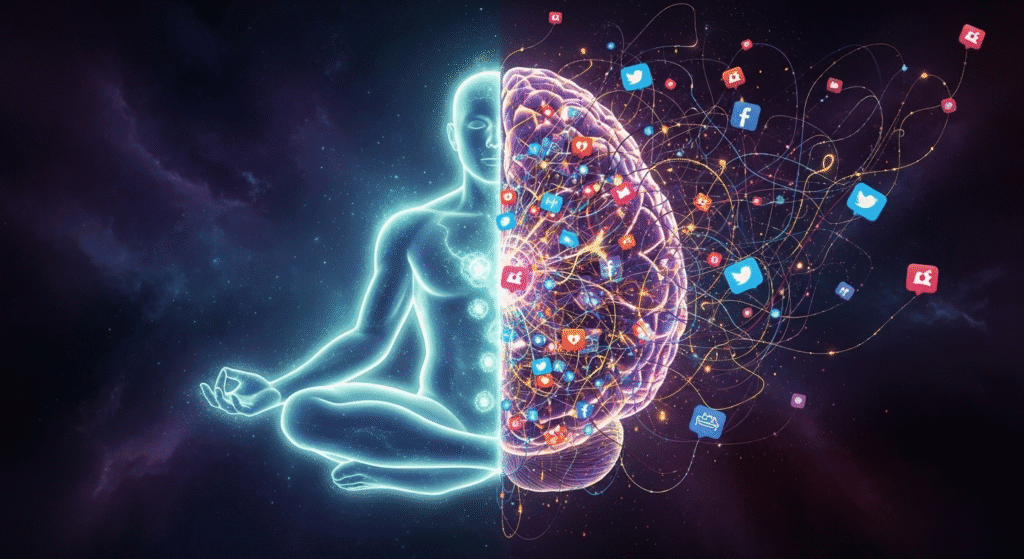 A conceptual image explaining what is willpower by showing the power struggle between the rational True Self and the impulsive Not-Self consciousness.